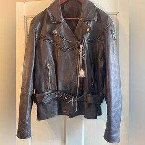 Vintage Leather Bomber With Patches